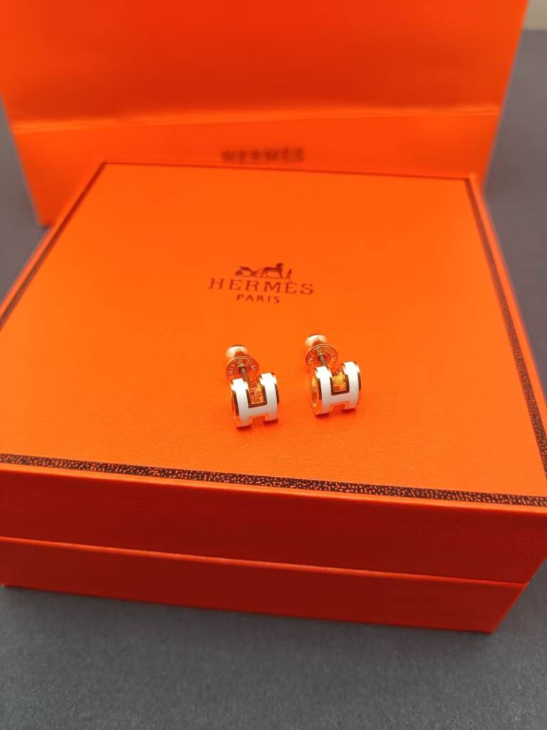 Hermes Pop H Earrings - White and Rose Gold, As Good As New