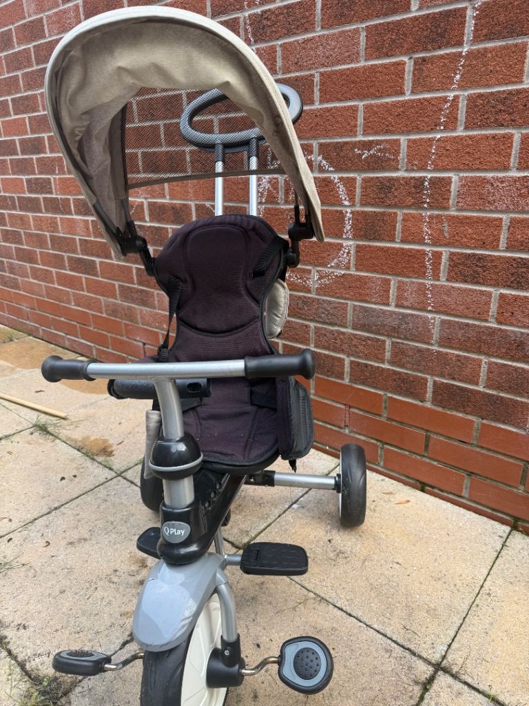 QPlay Tricycle with Parent Handle – Grey, Good Condition