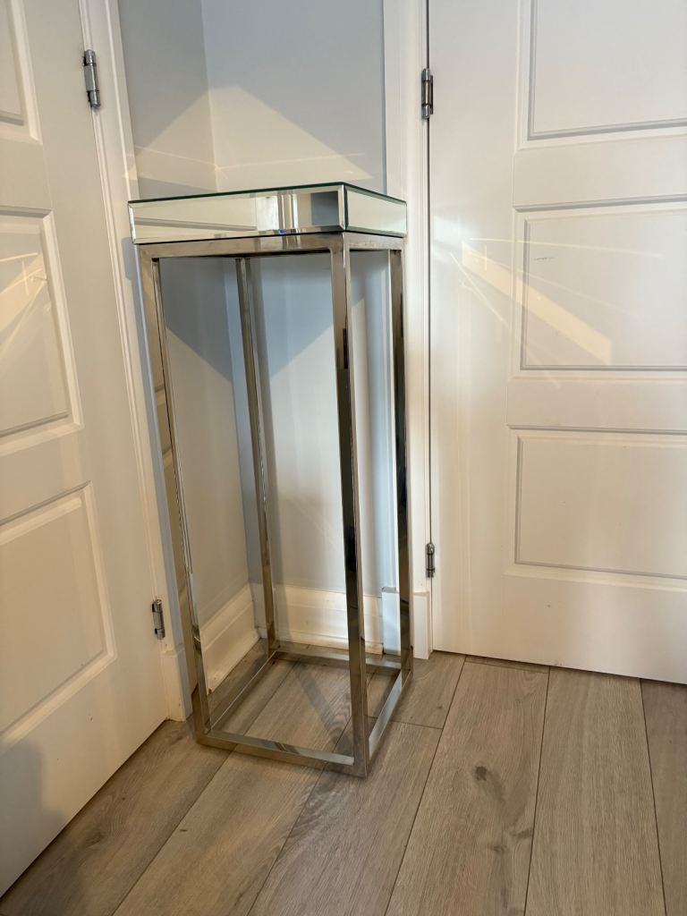 Mirrored glass and metal square tall side table