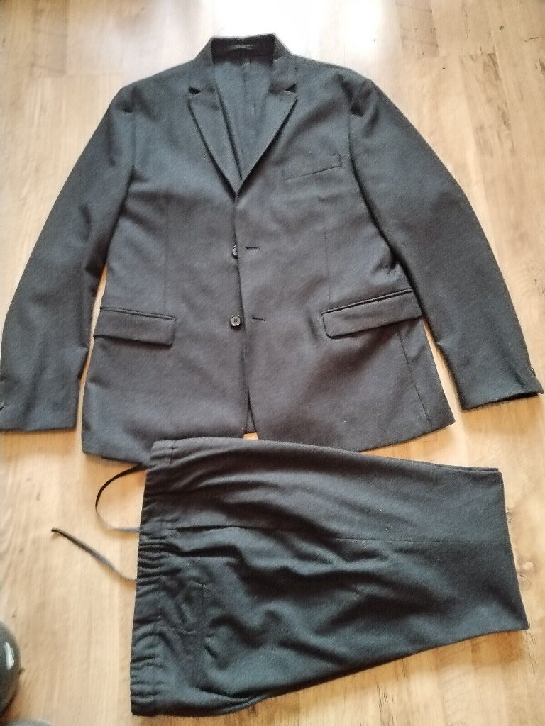 Mens H&M Charcoal Grey Wool Blend Regular Fit Suit Jkt 46 R Trs W 38 L 31 VGC