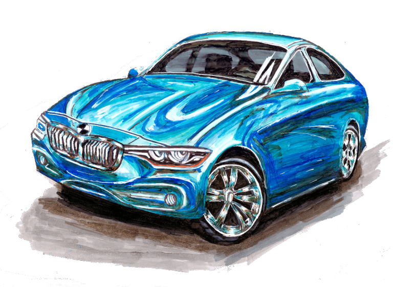 Realistic Sketch BMW Painting by Pedro Fernández 