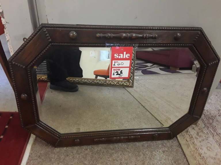 Vintage solid oak bevelled mirror Copley Mill Low Cost Moves 2nd Hand Items STALYBRIDGE SK15 3DN