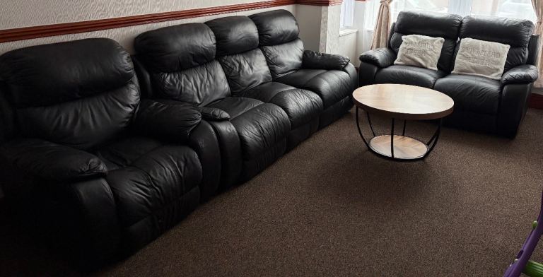 Black Leather Sofa Set - 3-Seater and 2-Seater, Good Condition