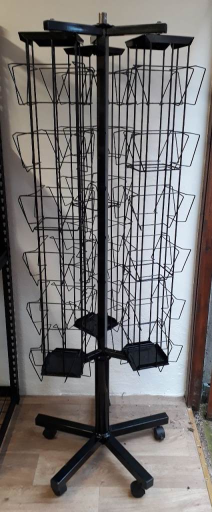 Display stand - Black - Metal - 5 wheeled feet - 3 rotating arms (for 72 x Cards/Books/Leaflets)