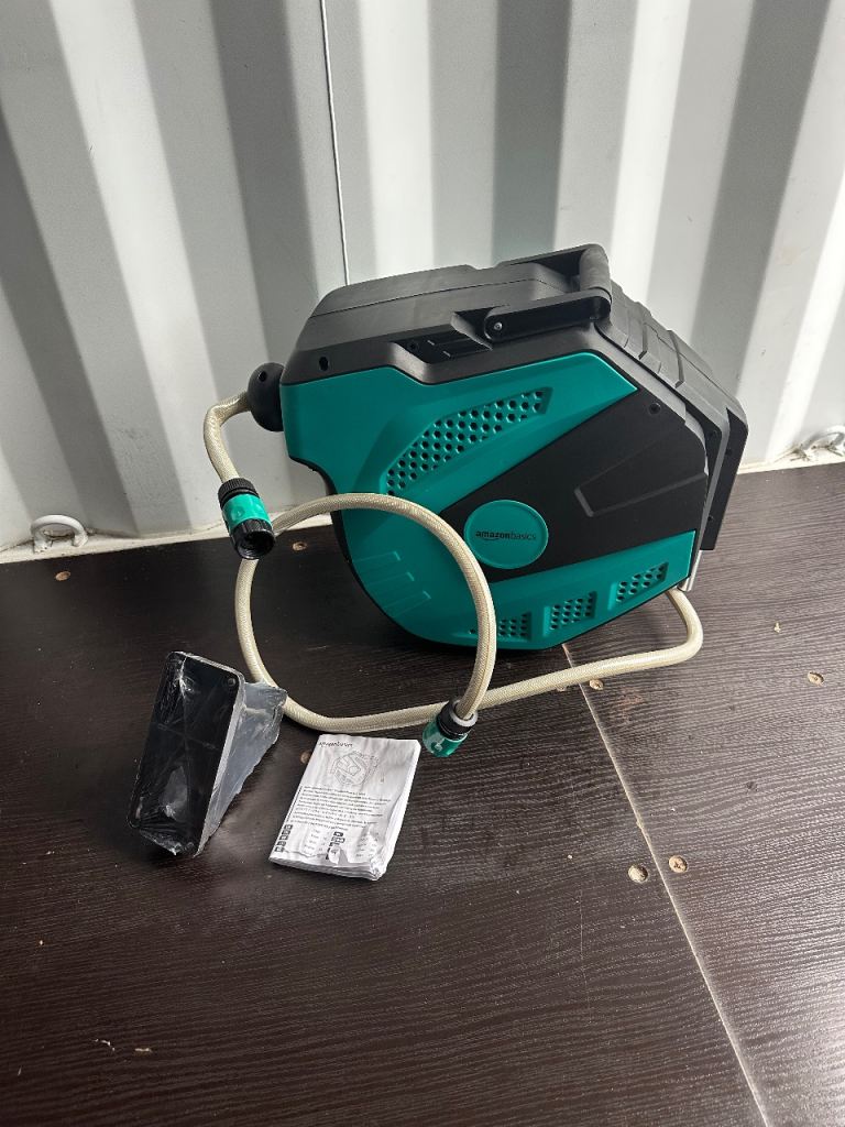 image for Amazon Basics Auto Rewindable Hozelock Wall Mounted Hose Reel 15m Green Black