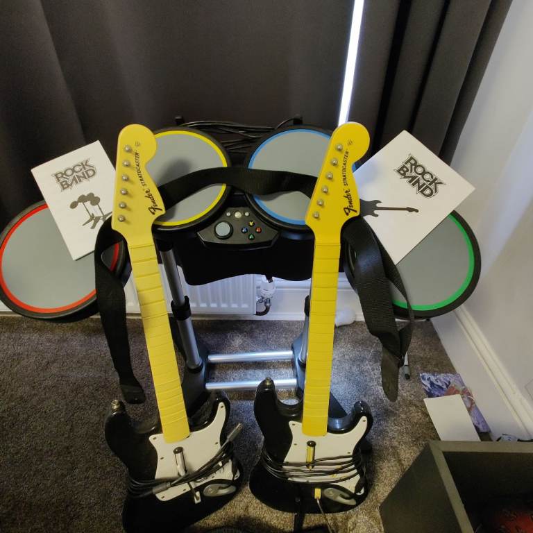 Rock Band Drum Kit & Two Fender Guitars – Good Condition