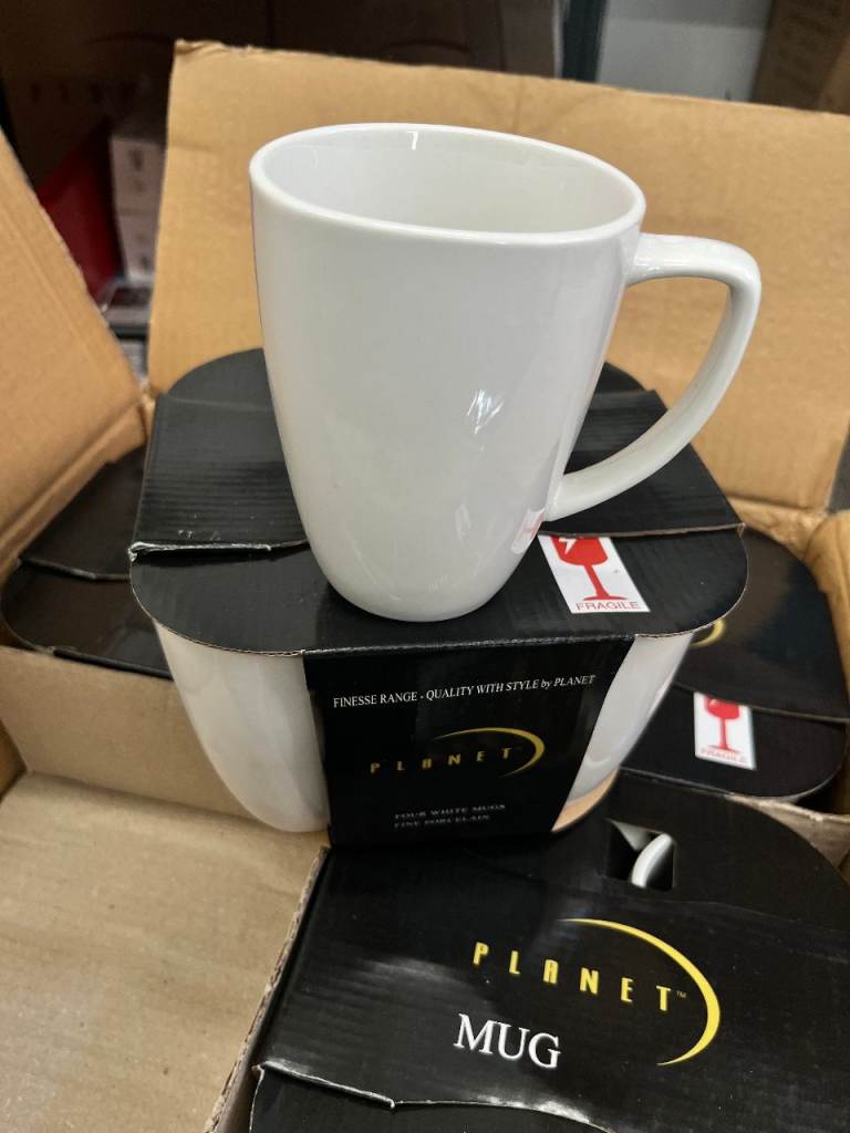 Wholesale PLANET White Mug 4pc Sets – 12 Sets Per Carton – Clearance Stock- Job lots