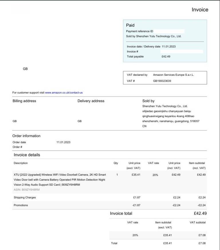 XTU Wireless WiFi Video Doorbell Camera, 2K HD Smart Video Door bell with Camera Battery