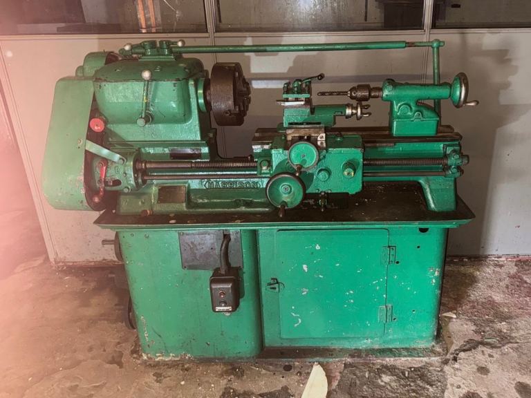 Vintage Metal Lathe Machine - Industrial Green