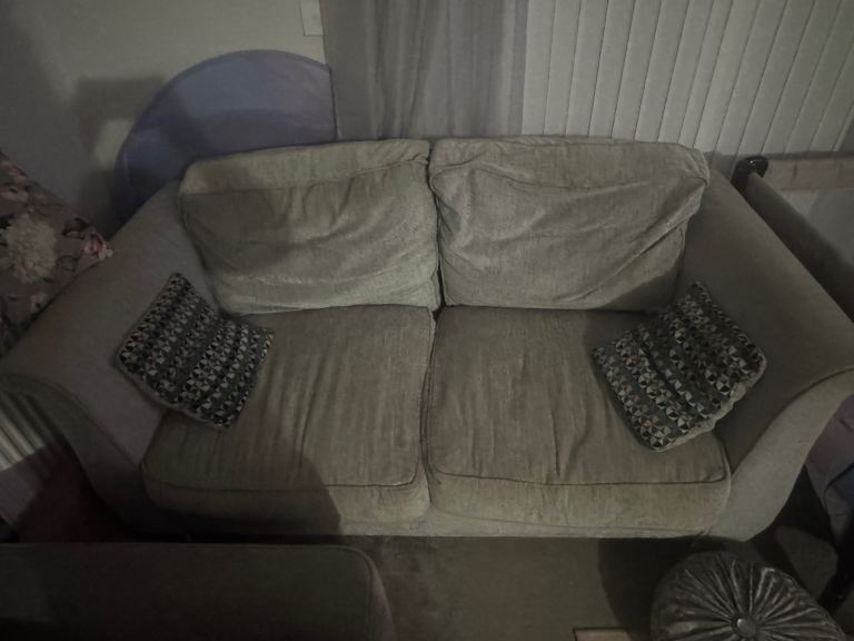 Comfortable Grey Fabric Two-Seater Sofa – Good Condition