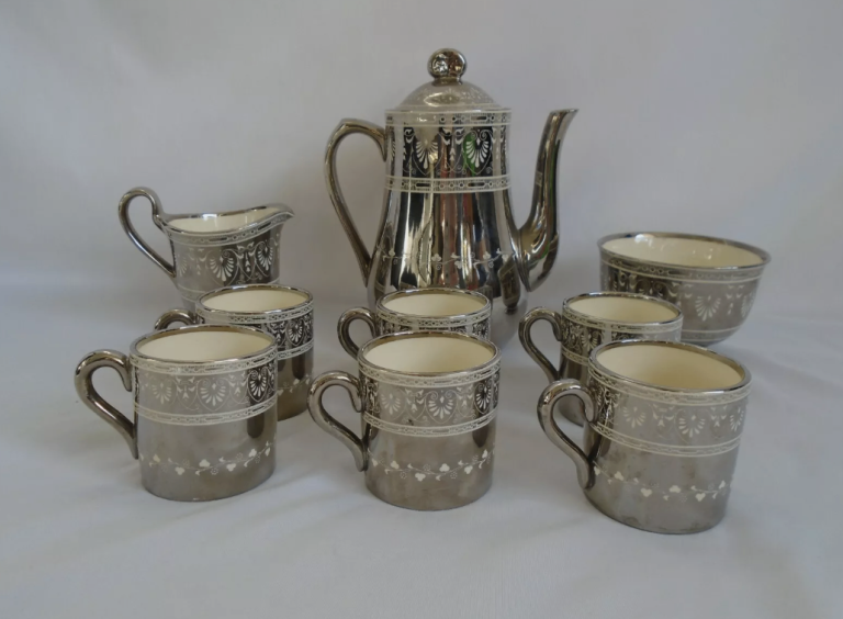 Antique Minton Coffee Pot Sugar Milk Demitasse Can 6x Cup Set Mirror No 1765