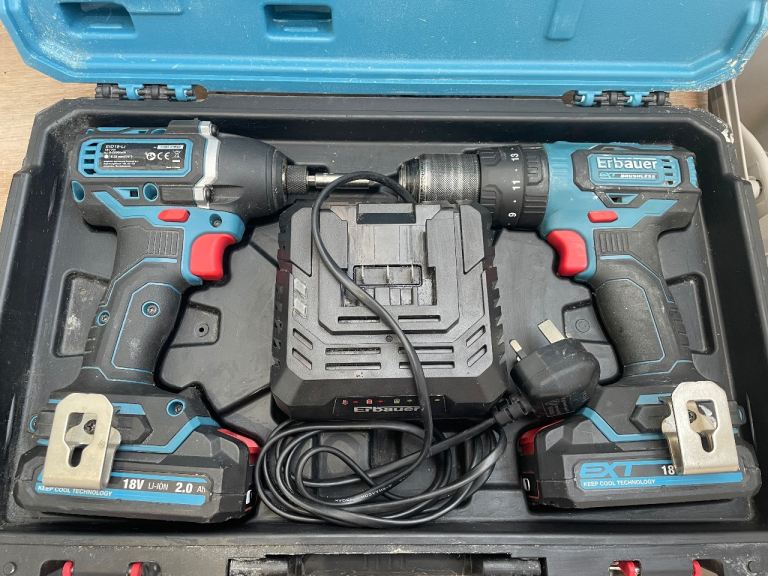 Erbauer Cordless Drill & Impact Driver Set - Good Condition