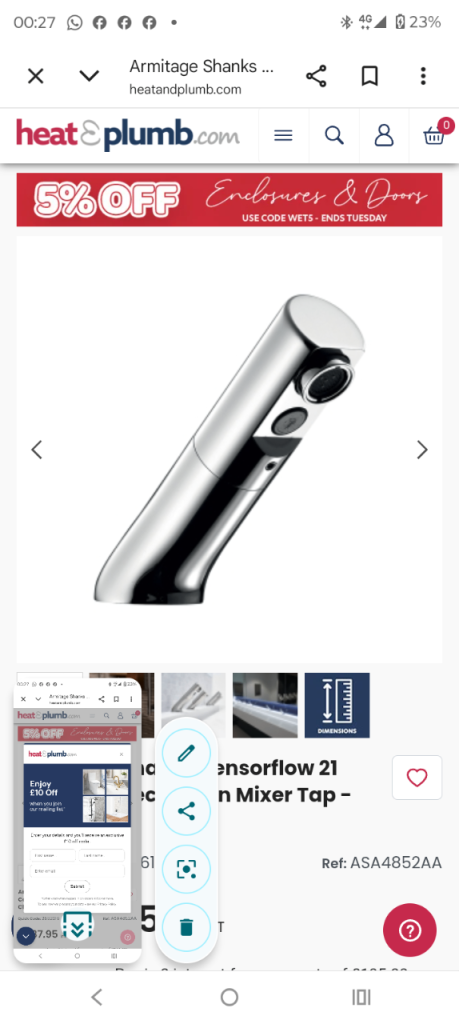 New Armitage Shanks Sensorflow 21 Mixer Tap - Chrome