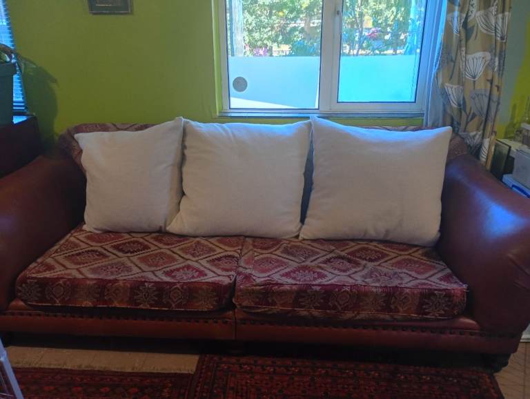 4 seater Tetrad sofa, leather and fabric 