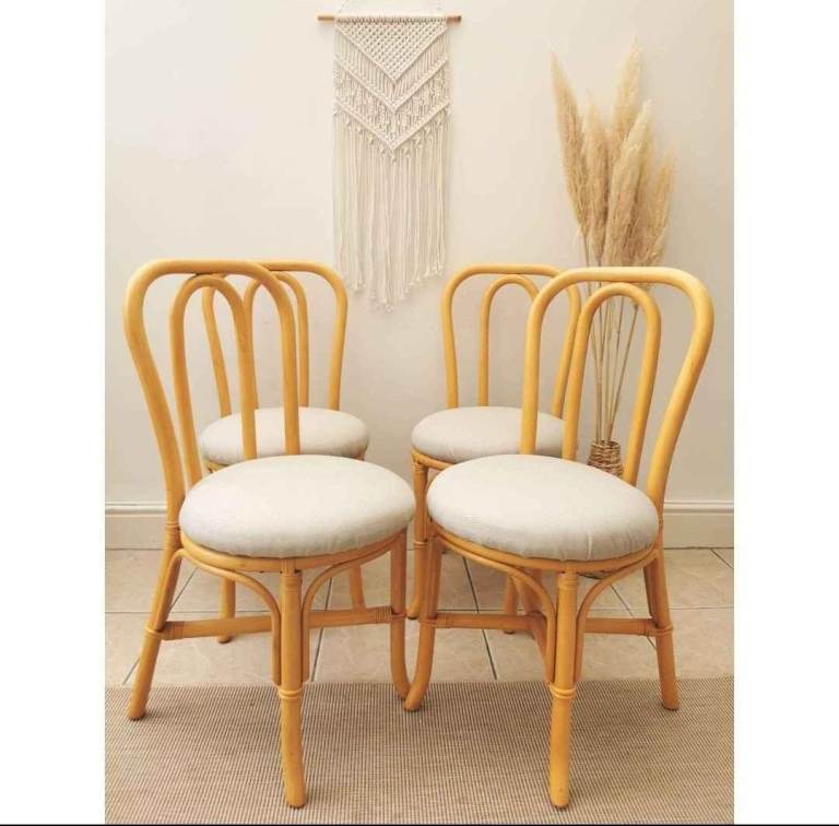 Boho vintage bamboo dining chairs mid century 