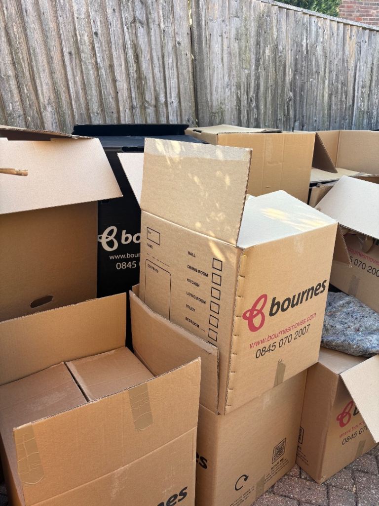 Moving boxes of various sizes inc wardrobe boxes