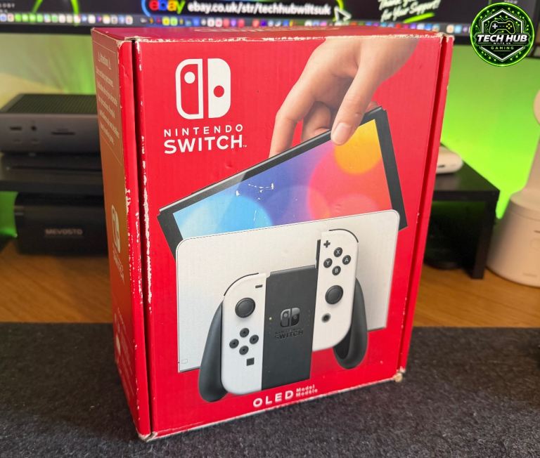 Nintendo Switch OLED White 64GB + 256GB SD Boxed Good Condition 
