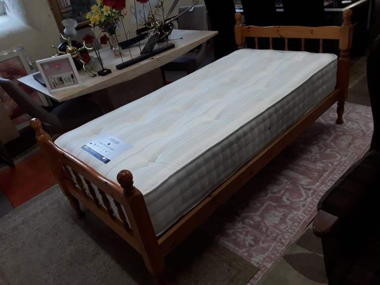 image for Pine bed frame with mattress Copley Mill Low Cost Moves 2nd Hand Furniture STALYBRIDGE SK15 3DN