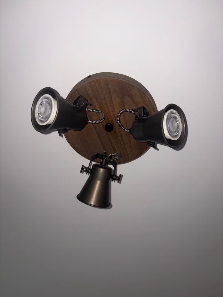 Modern 3-Light Adjustable Ceiling Spotlight – Wood & Black Industrial Style