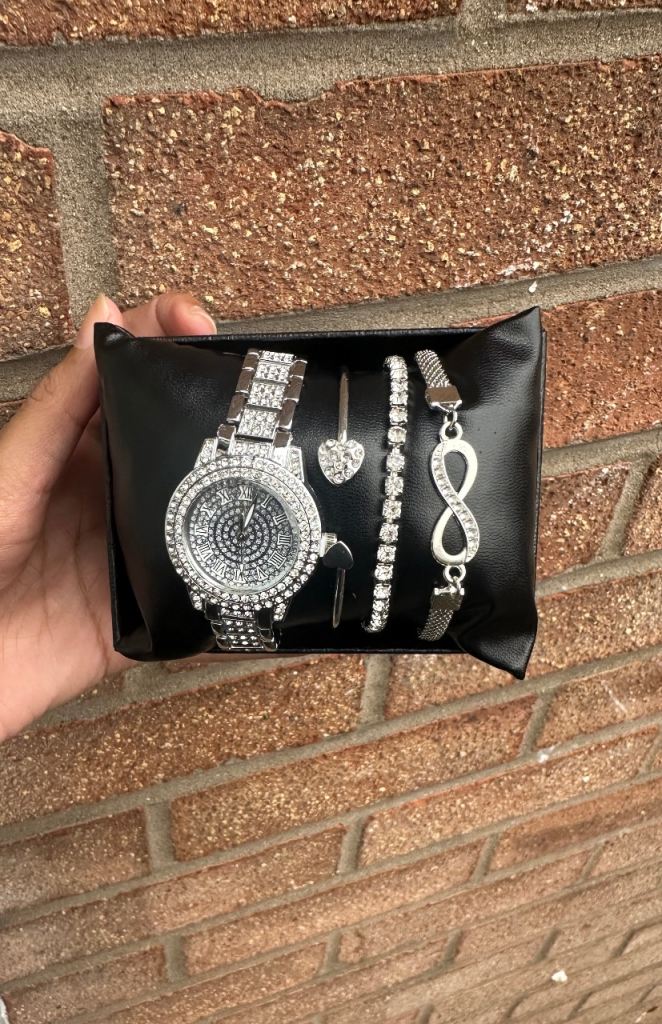 New Silver-Tone Watch and Bracelet Set – Bling Style