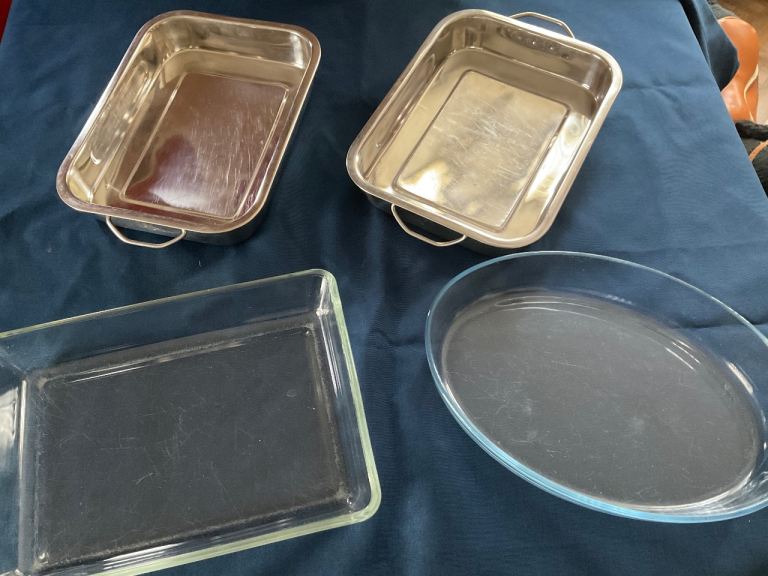 Pyrex Large Oval Dish + other Stainless dishes