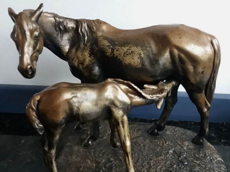 image for Vintage Soviet Union Foundry sculpture of Mare and foal Cast Iron c. 1960s
