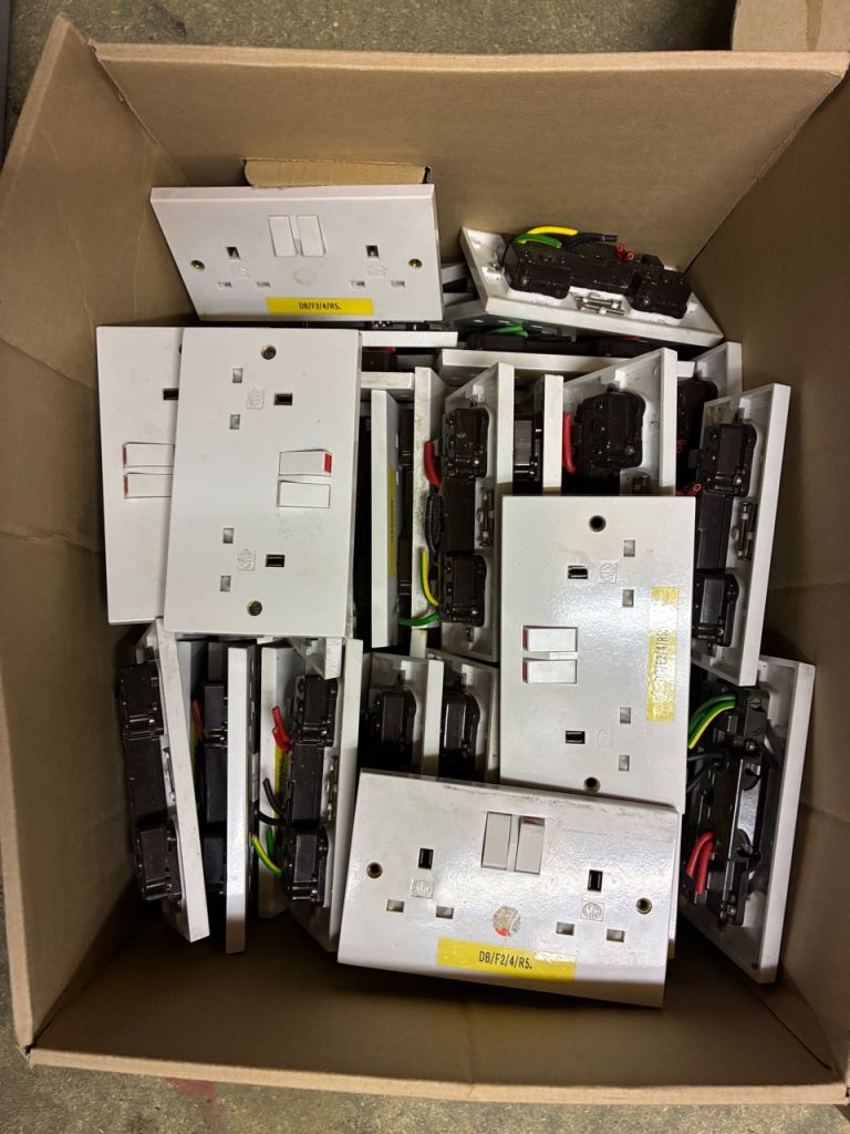 White Double Wall Sockets with Switches – Good Condition