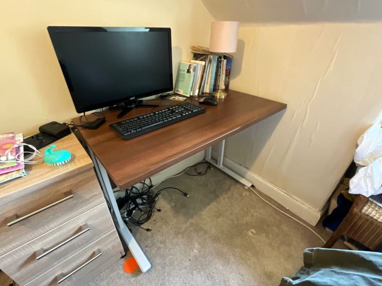 Mistral Office Desk - Walnut top with white steel legs