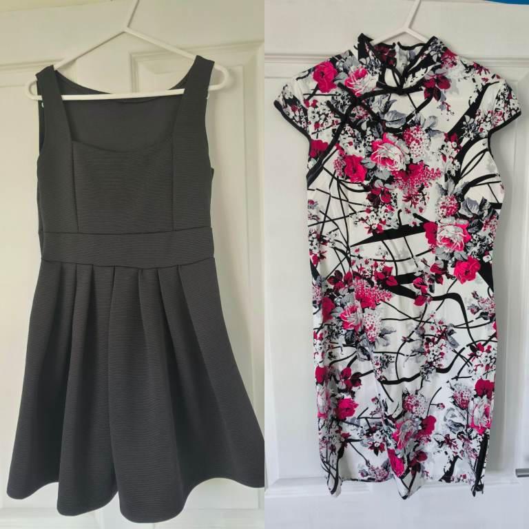 Women's Modern Cheongsam Dress Cotton Floral Print Qipao Tradtional Chinese Dress, Black A-line Dres