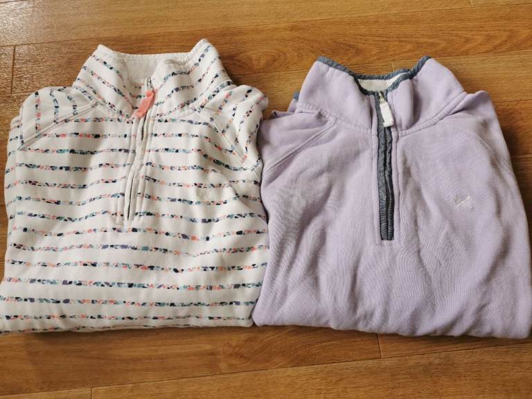 Two Women's Fleece sweatshirts – Striped and Lilac, Good Condition.Crew clothing size 12