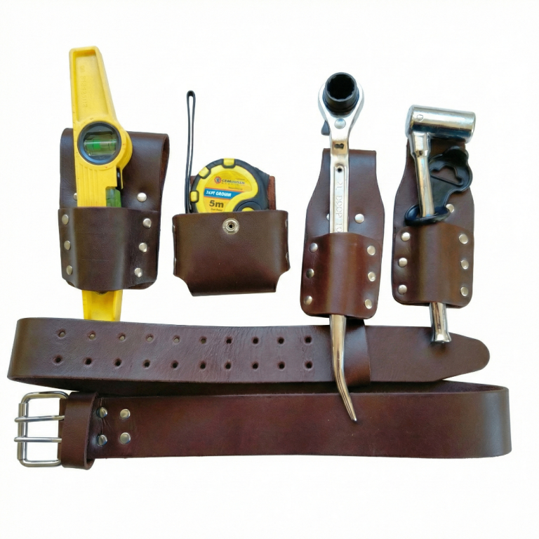 BBI Brown Leather Scaffolding Tools Belt with 5Pcs Tool Set