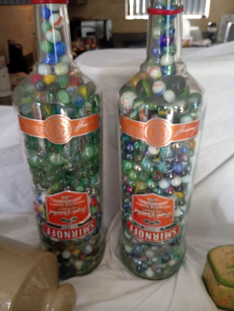 Two Bottles Filled with Marbles – Decorative Collectible