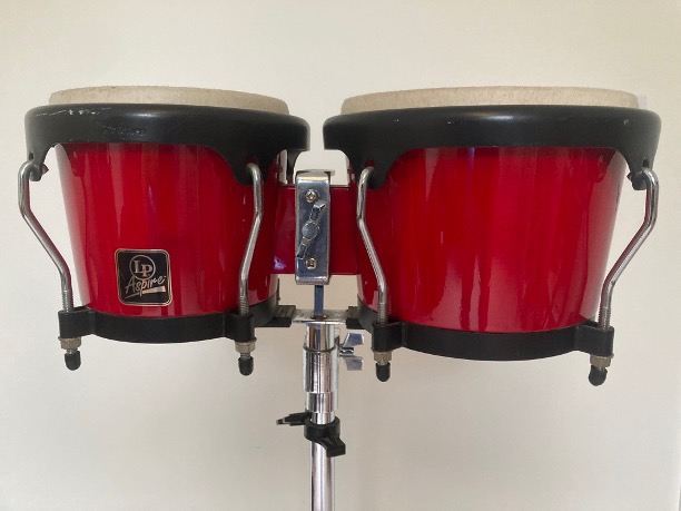 Latin Percussion (LP) Aspire Wood Red Bongos with TOCA Percussion Stand
