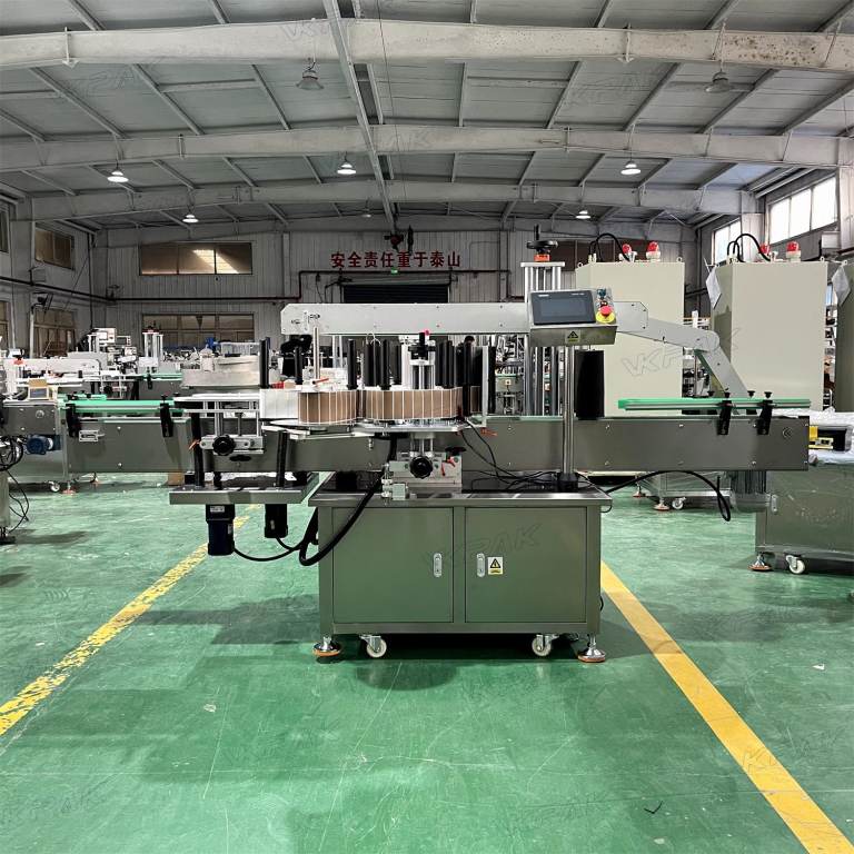 VK-DSL Automatic Engine Oil Detergent Jerry Can Flat Bottles Double-sided Labeling Machine