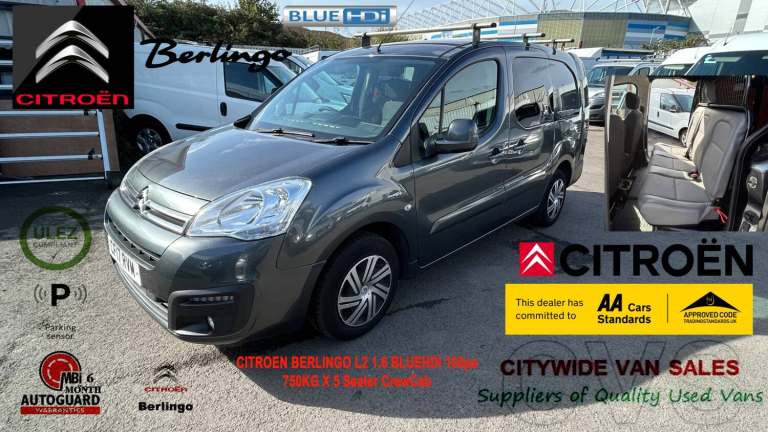 2017 Citroen Berlingo 1.6 BlueHDi 750Kg X 100ps 5 Seater Crew Cab NO VAT Crew Van Diesel Manual