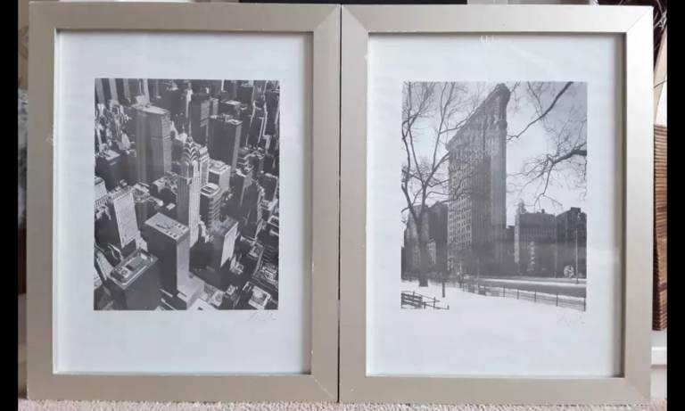 CASH COLLECT ONLY Bristol - Monochrome Flat Iron/Empire State Building Framed Photos x 2
