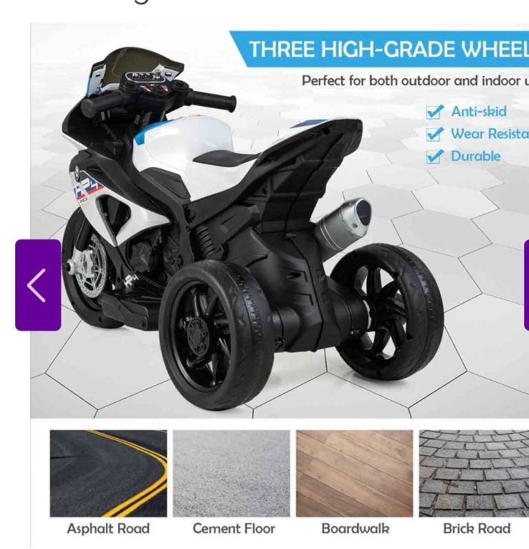 BMW Kids Electric Ride-On Motorbike with 3 Wheels – New