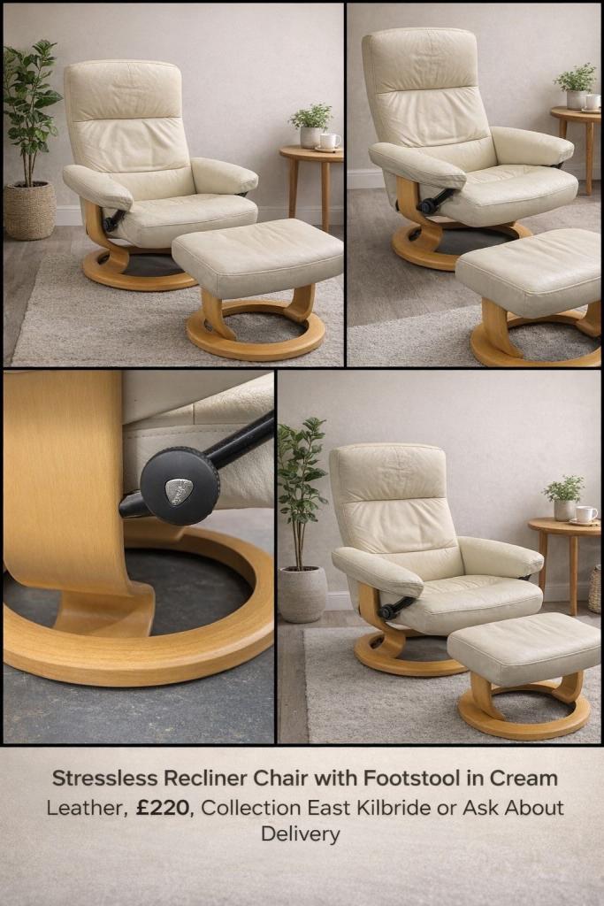 Stressless Recliner Chair with Footstool – Cream Leather