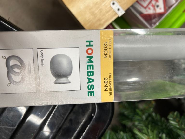 Homebase light grey wooden curtain pole