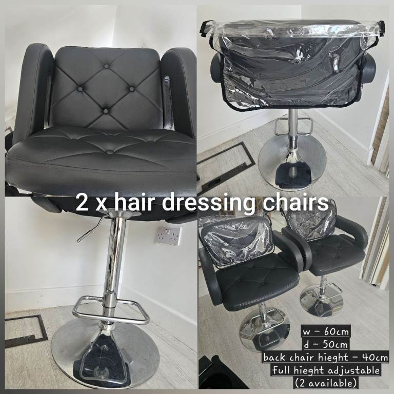 2 Black Hairdressing Chairs - Adjustable Height, Good Condition