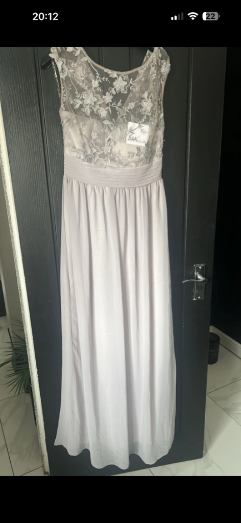 New Grey Maxi Dress with Lace Bodice