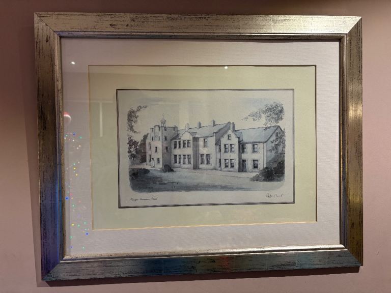 Bangor Grammar school print in silver coloured  wooden frame. 