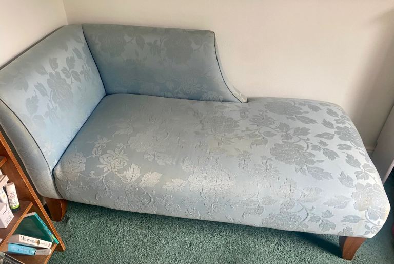 Chaise lounge ~ sky blue with flower embroidery.