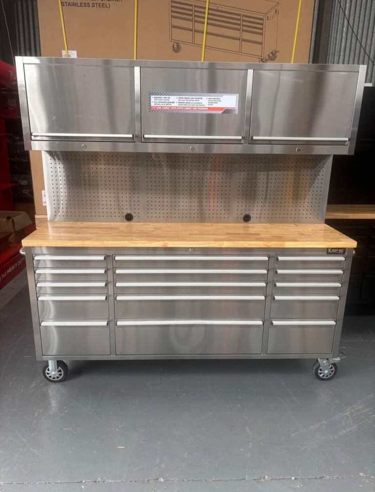 72" Wide 15 Drawers Tool Box Chest With Upper Cabinets