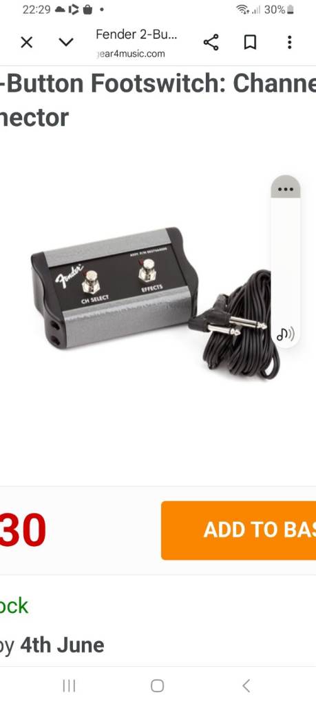Fender 2-Button Footswitch: Channel/FX, 1/4" Connector