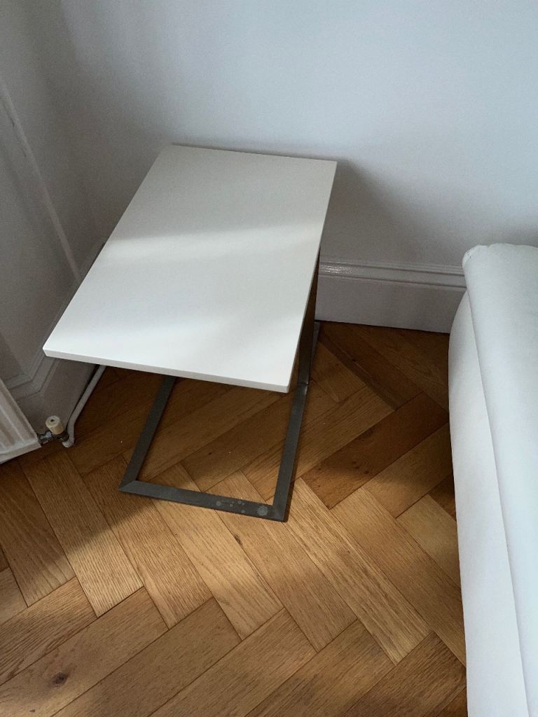 White & Metal Side Table – Good Condition