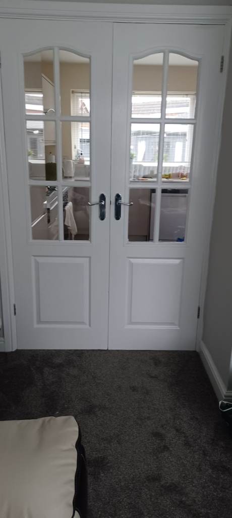 White Internal French Doors with Glass Panels – Good Condition