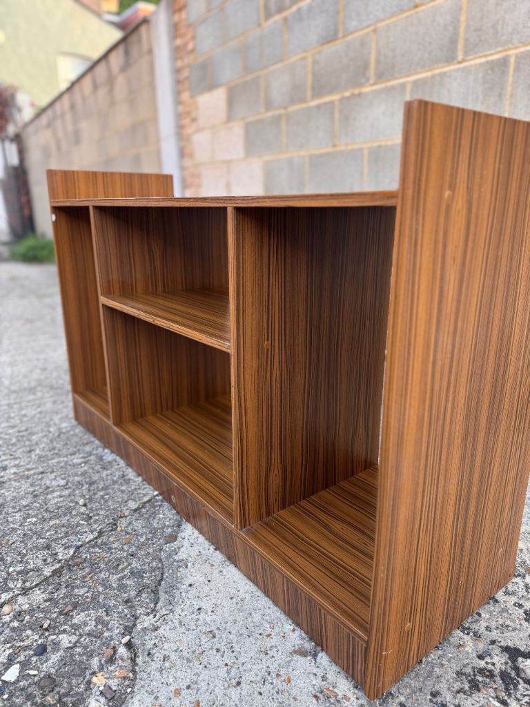 Vintage Zebrano Effect Shelving Unit / TV Stand – Retro 70s 80s