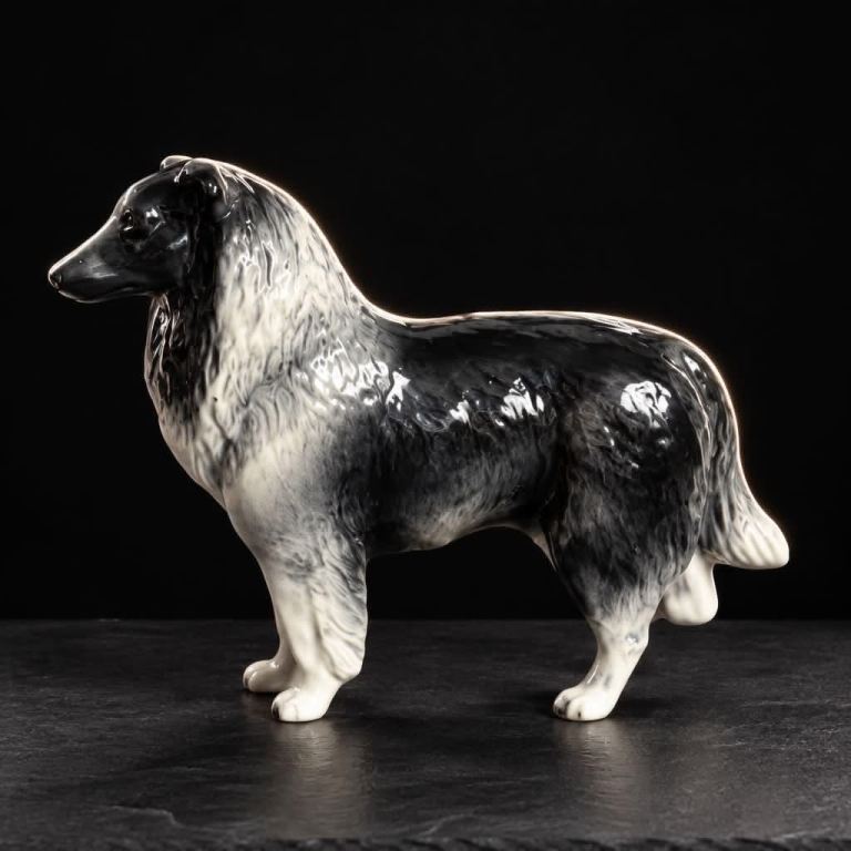 Lovely Vintage CoopercraftCeramic Collie Dog Figurine – Black and White, As Good As New