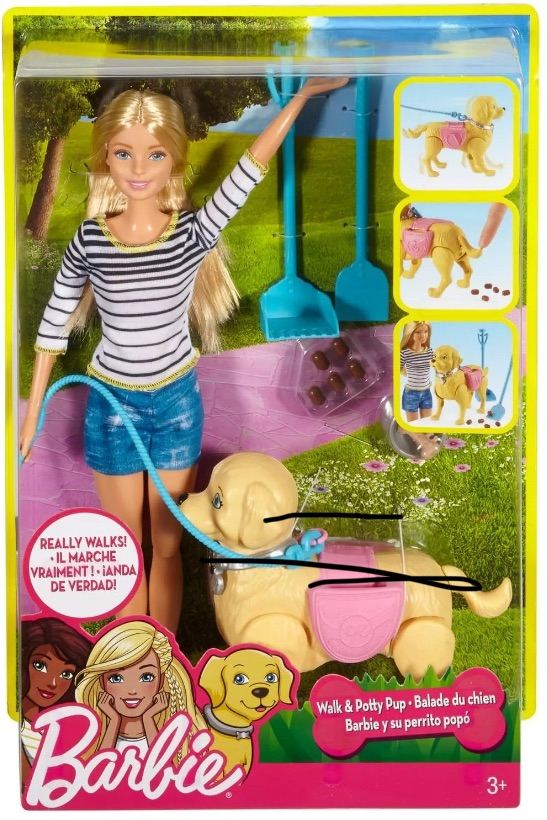 Brand new Barbie and walking dog 